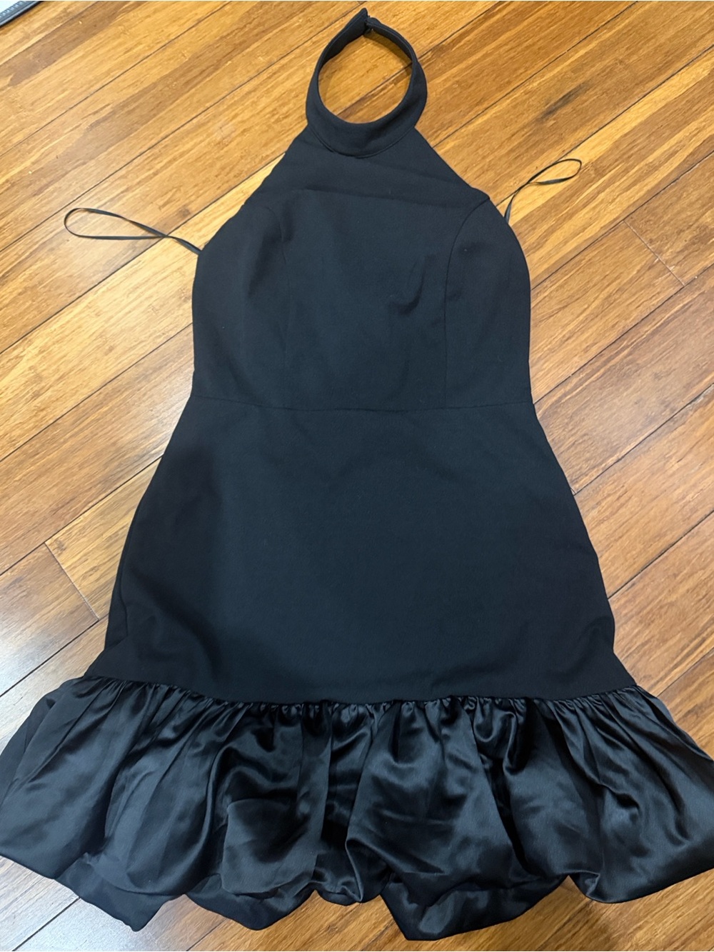 Astr The Label Black Halter Dress with Satin Ruffle Hem M